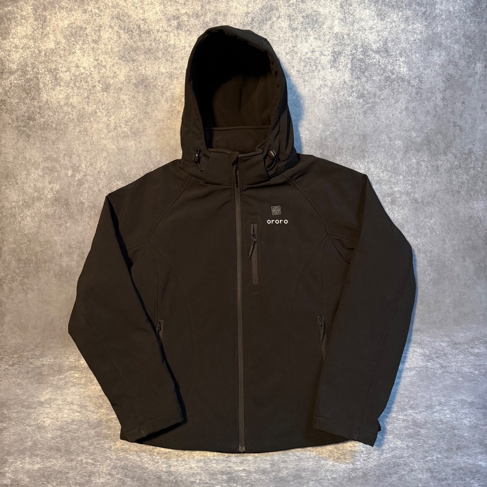 Ororo Men Heated Softshell Jacket Medium M Black Hooded Outdoor Coat NO BATTERY